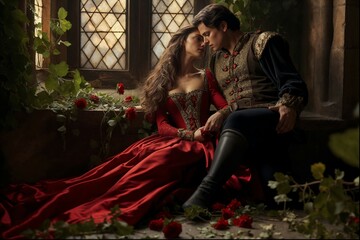 Renaissance Love Amidst Roses and Ivy