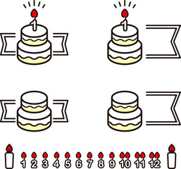 フレーム　バースデー　誕生日　ケーキ　ピクトグラム　あしらい　飾り　シンプル　かわいい　イラスト素材