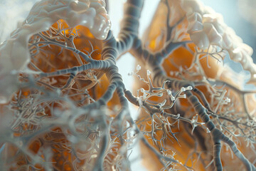 Human lungs with bronchi and pulmonars alveoli