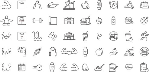 筋肉・健康・フィットネスなどに関する線画アイコンセット