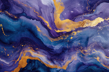 Blue and purple marble abstract background texture. Indigo ocean blue marbling style swirls of marble.