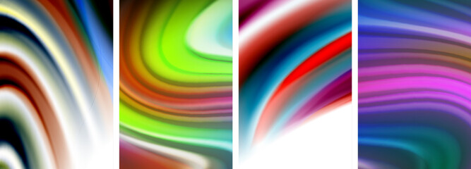 Naklejka premium Rainbow color liquid. Wave lines poster set for wallpaper, business card, cover, poster, banner, brochure, header, website
