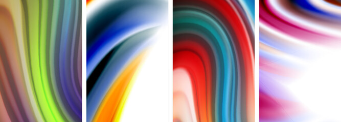 Fototapeta premium Rainbow color liquid. Wave lines poster set for wallpaper, business card, cover, poster, banner, brochure, header, website