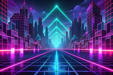 futuristic neon futuristic city background with neon lines and neon lights. neon retro retro style. abstract background, digital technology, science and future concept,