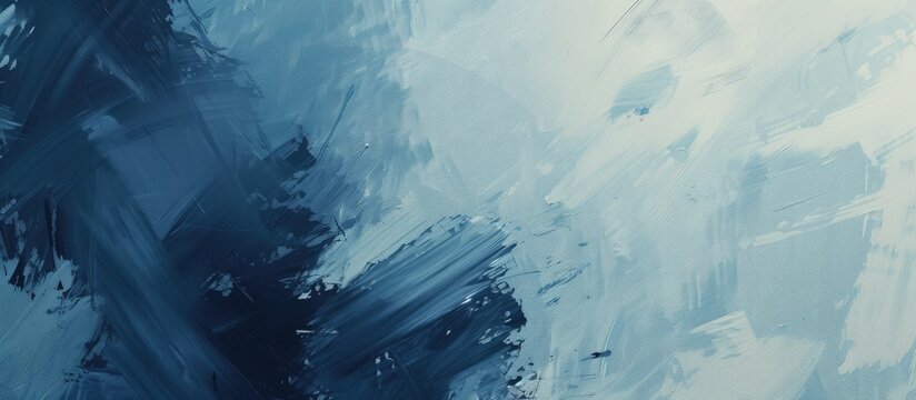 A painting showcasing abstract blue and white paint textures on a wall. The colors blend in a captivating way, creating an intriguing visual display.