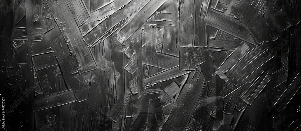 Poster a black and white photograph showcasing a steel wall with intricate scratch patterns creating a uniq