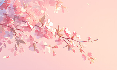 Obraz na płótnie Canvas a branch of a cherry tree with pink flowers on a pink background,Generative AI