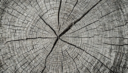 Detailed black and white texture of a felled tree trunk or stump, capturing the warmth and depth of gray cut wood