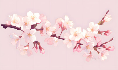 a branch of a cherry tree with pink flowers on a pink background,Generative AI - obrazy, fototapety, plakaty