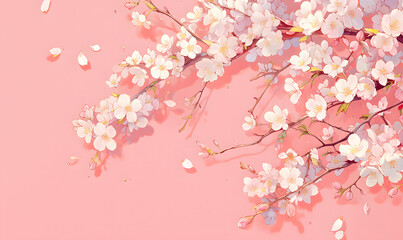 Obraz na płótnie Canvas a branch of a cherry tree with pink flowers on a pink background,Generative AI