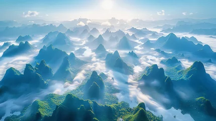 Foto auf Acrylglas Guilin Guilins Limestone Beauty: Sunrise Views of Chinas Scenic Landscape