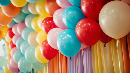 Balloon decorated backdrop for birthday party