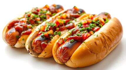 Hot Dogs food on isolated white background, Generative Ai