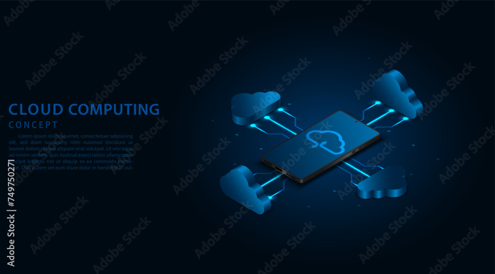 Aufkleber Isometric cloud storage. A digital transfer data to a server or hosting service. Modern cloud computing technology and networking concept. online storage, vector illustration