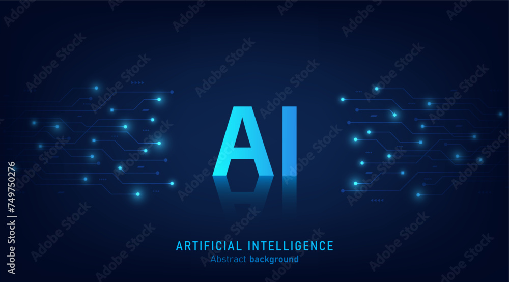 Poster Artificial intelligence abstract background futuristic Hitech style, Technology concept design, Machine learning and generate by chip, Vector illustration for banner and web template.