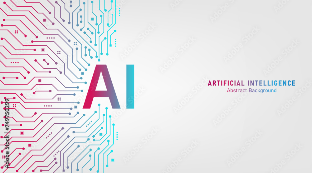 Poster Artificial intelligence abstract background futuristic Hitech style, Technology concept design, Machine learning and generate by chip, Vector illustration for banner and web template.