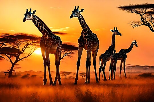 giraffe in the savannah generated by AI technology