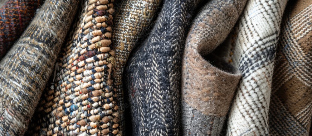 Poster this collection showcases a variety of different colors and patterns of handmade tweed fabric, each 