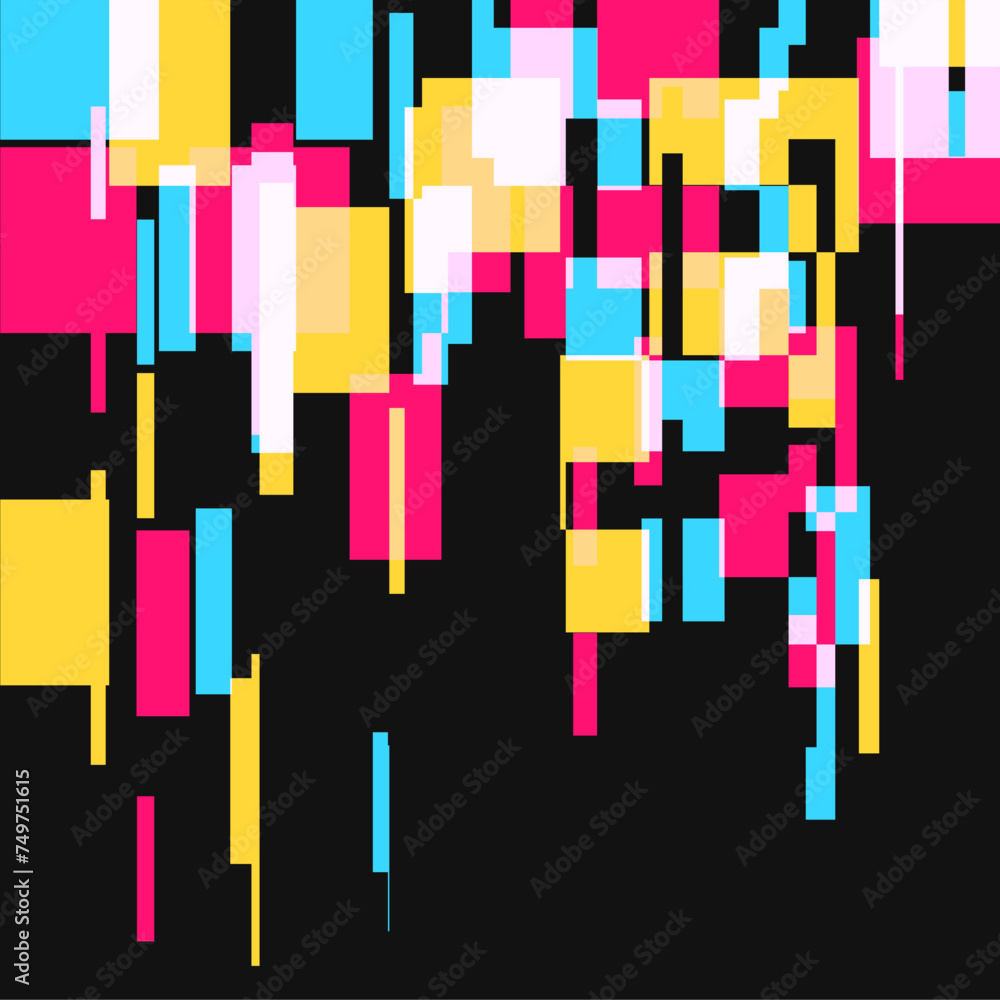 Poster glitch and fallen color block artifacts on black background