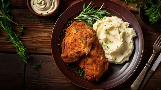 Delicious Plate of Fried Chicken and Mashed Potatoes