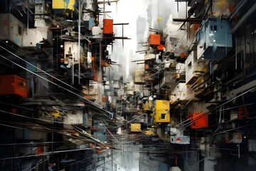 Harmony in Chaos: An abstract composition of chaotic urban scenes, capturing the beauty and order within disorder.


