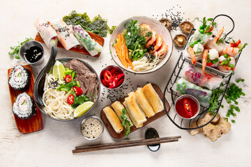 Fototapeta na wymiar Fresh and delicius Vietnamese food table, asian food.