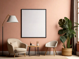 Blank poster frame in 3d reading interior room