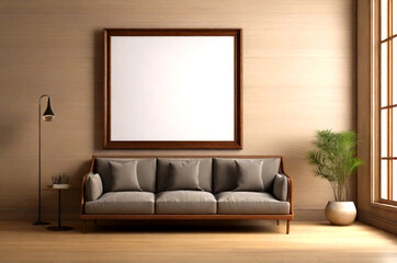 Blank poster frame in 3d reading interior room