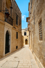 Fototapeta na wymiar Pedestrian Alley in Mdina Old City - Malta