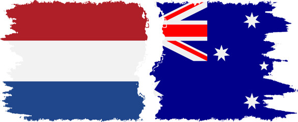 Australia and Netherlands grunge flags connection vector