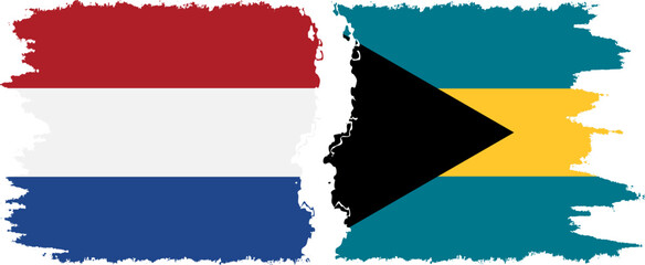 Bahamas and Netherlands grunge flags connection vector