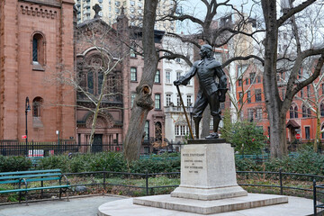 New York City, Stuyvesant Square, with statue of Dutch founder - 749754407