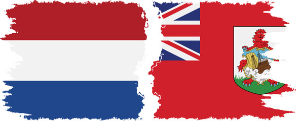 Bermuda and Netherlands grunge flags connection vector