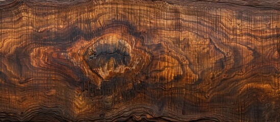 A piece of dark brown wood has been precisely cut in half, revealing its textured interior. The two halves lay side by side, showcasing the rich color and grain of the wood.