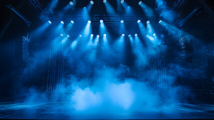 dark stage with lights and smoke. The lighting is coming from various sources