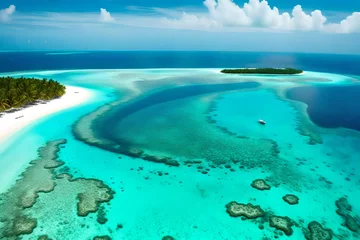 Crédence de cuisine en verre imprimé Corail vert aerial view of tropical island generated by AI technology