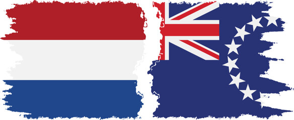 Cook Islands and Netherlands grunge flags connection vector