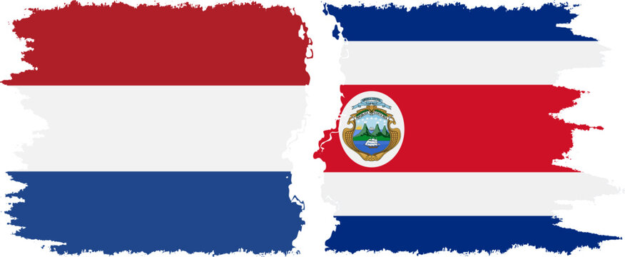 Costa Rica and Netherlands grunge flags connection vector