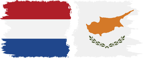 Cyprus and Netherlands grunge flags connection vector