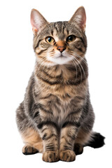 Cute tabby cat sitting, isolated on transparent background