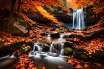 waterfall in autumn forest generated by AI technology