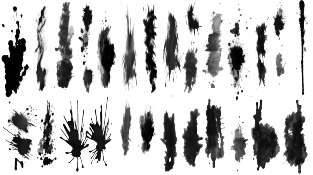 A set of brush stains and strokes on the transparent background
