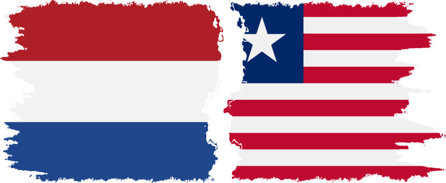 Liberia and Netherlands grunge flags connection vector