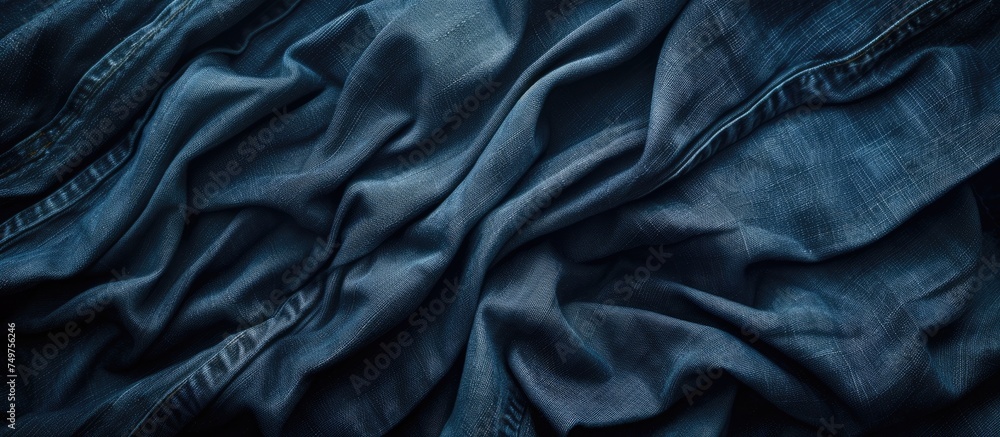 Poster a detailed close-up view of a mesmerizing blue cloth, showcasing its stylish texture and color. the 