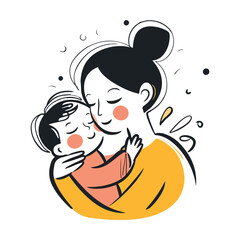 mother and child isolated cartoon 