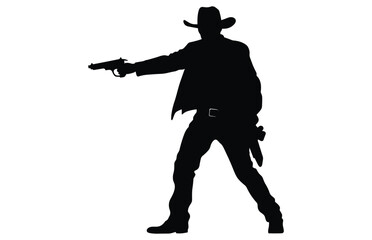 Cowboy shooting silhouette vector illustration, Cowboy Shooting with a Gun Silhouette
