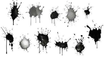 Collection of black hand paint watercolor brush strokes, black brush white background