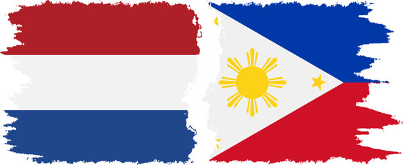 Philippines and Netherlands grunge flags connection vector