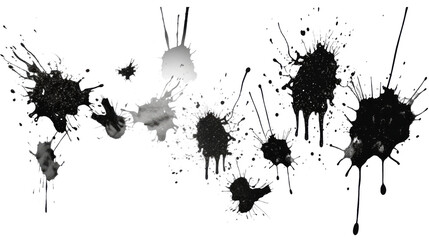 Collection of detailed ink splats isolated on transparent background
