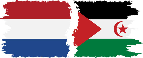 Western Sahara and Netherlands grunge flags connection vector
